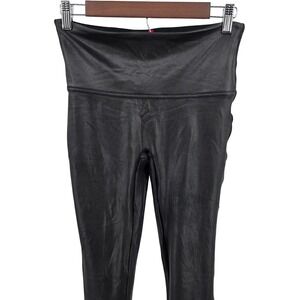 Spanx Faux Leather Leggings Women Size Large L High Waisted Tummy Control Black